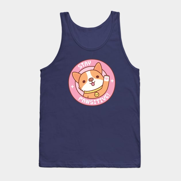 Cute Corgi With Heart Paw Print Stay Pawsitive Funny Tank Top by rustydoodle